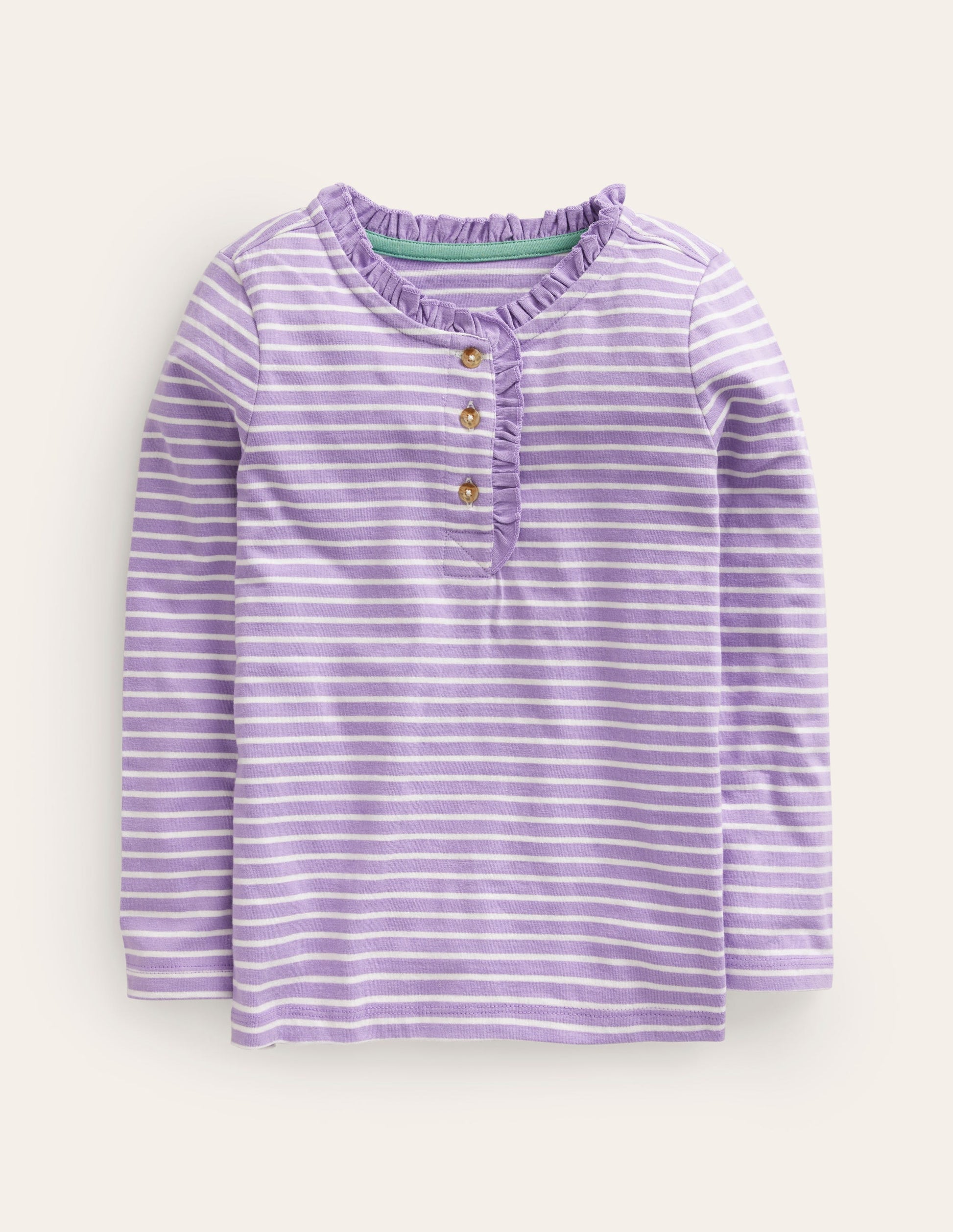 Henley Matrosenshirt mit Rüschen-Naturweiß/Lila-1