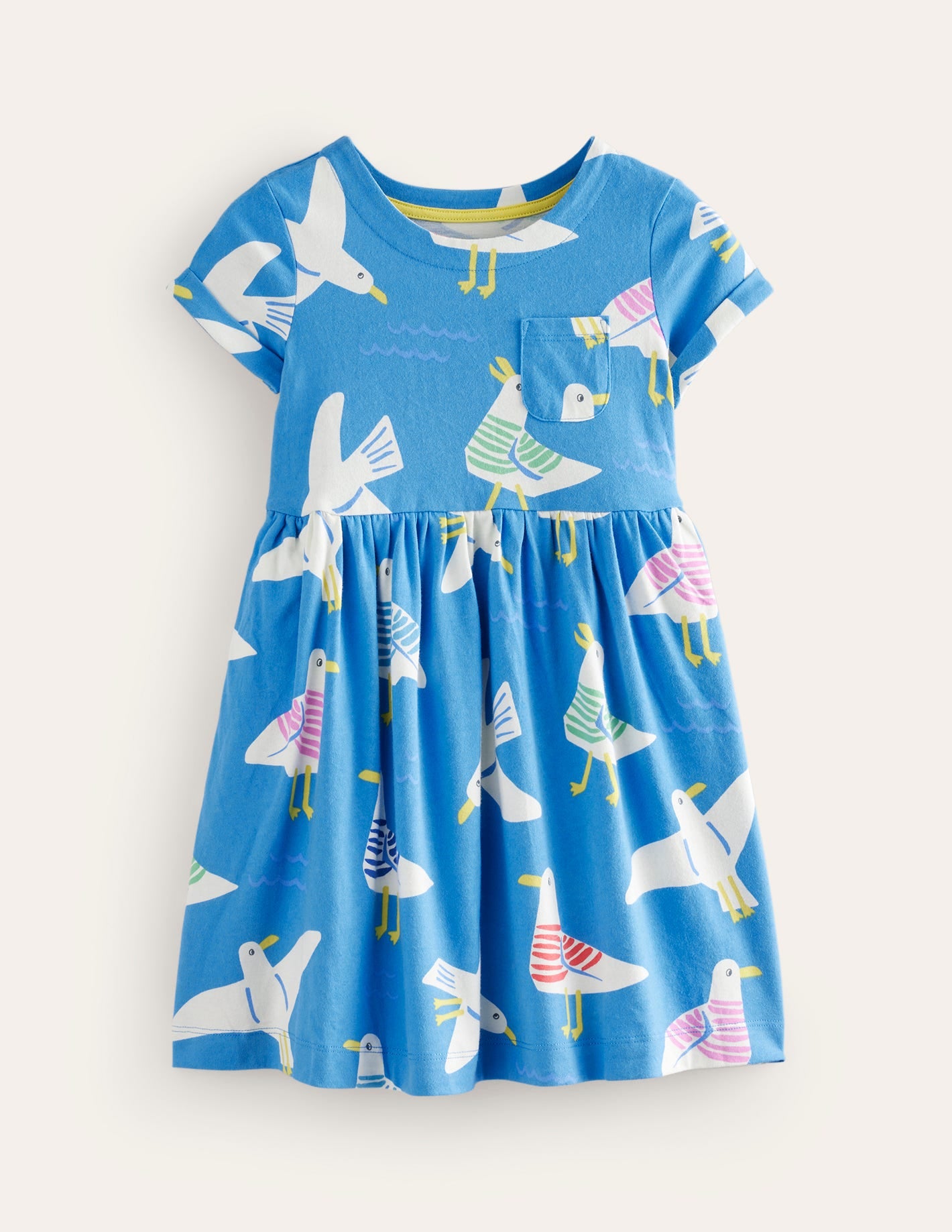 Robe fun à manches courtes en jersey-Mouettes bleues-1