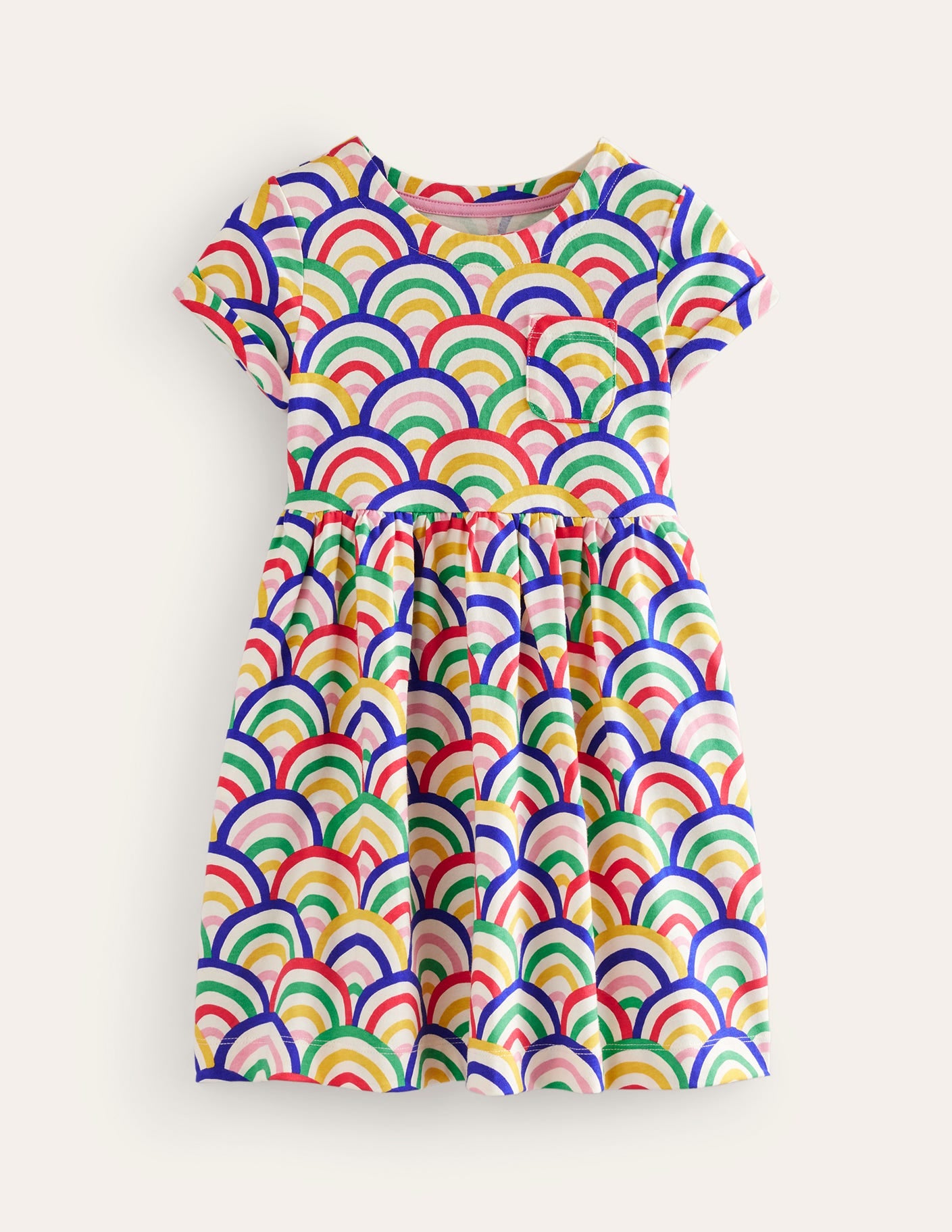 Lustiges Jerseykleid mit kurzen Ärmeln-Naturweiß Bunt Regenbogen-1