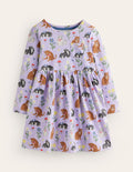 Robe fun à manches longues en jersey-Chats violet clair