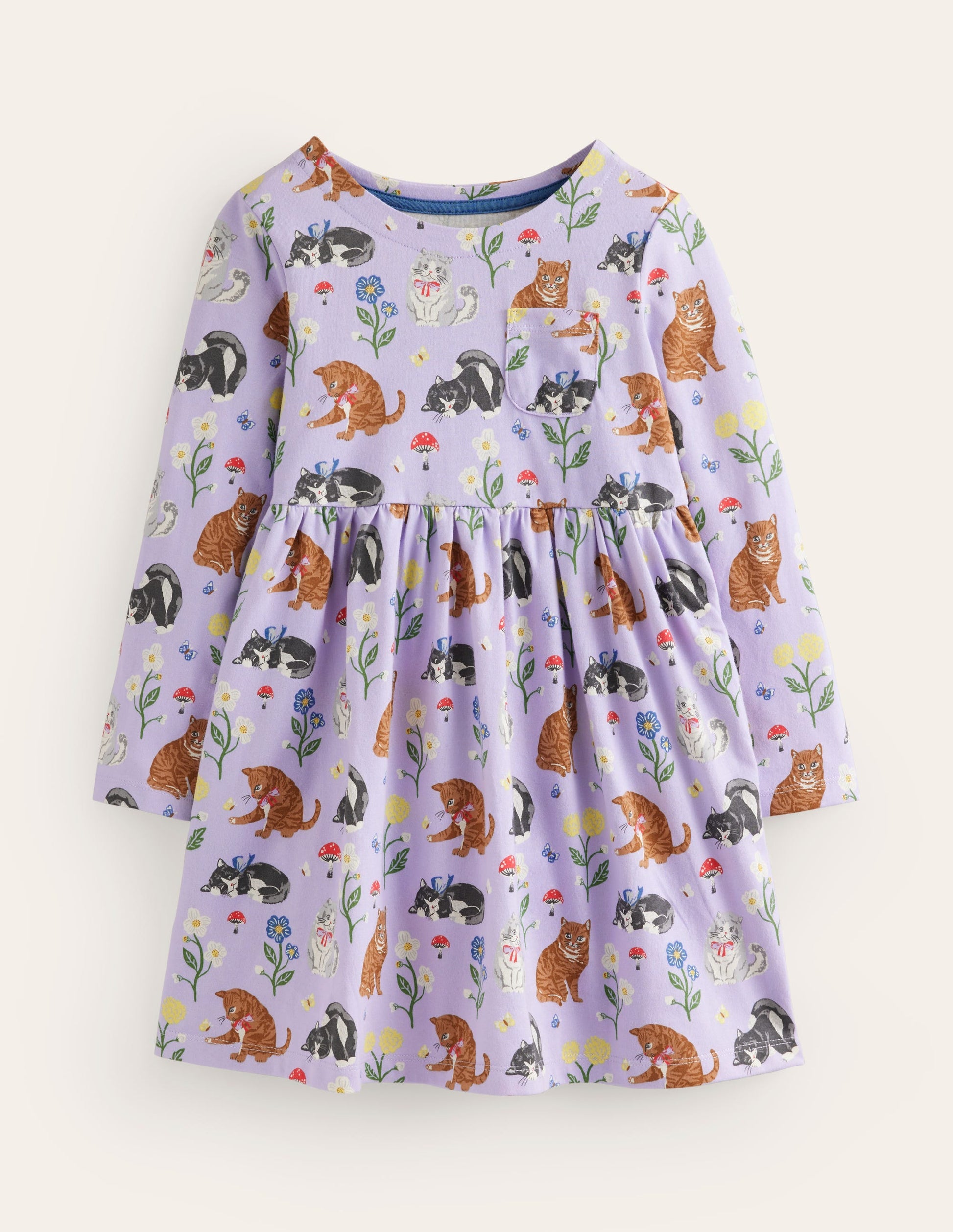 Robe fun à manches longues en jersey-Chats violet clair-1