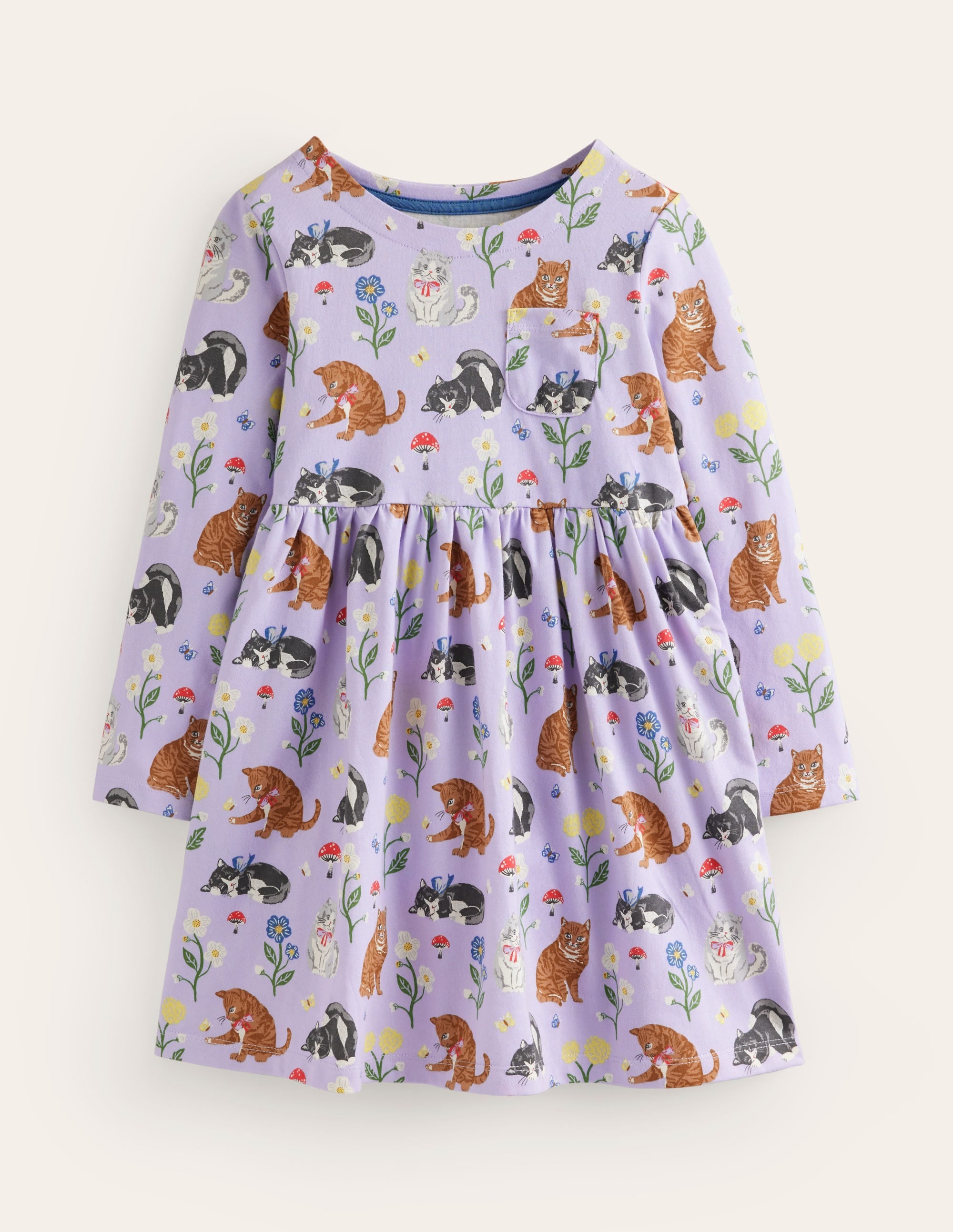 Robe fun à manches longues en jersey-Chats violet clair - Image 1