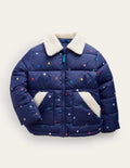 Wattierte Jacke mit Borg-Detail-Marineblau / Bunte Konfettisterne