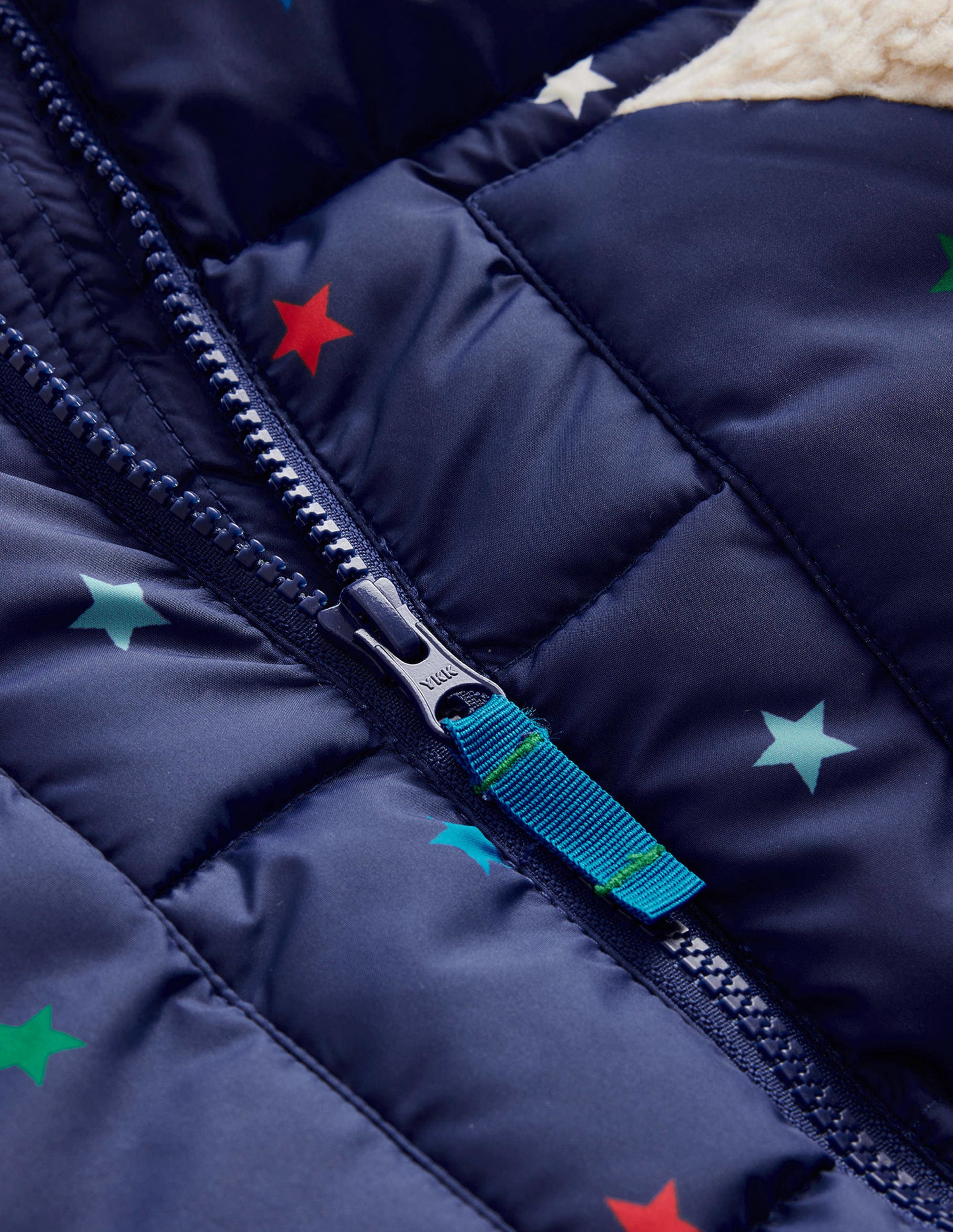 Wattierte Jacke mit Borg-Detail-Marineblau / Bunte Konfettisterne - Image 3