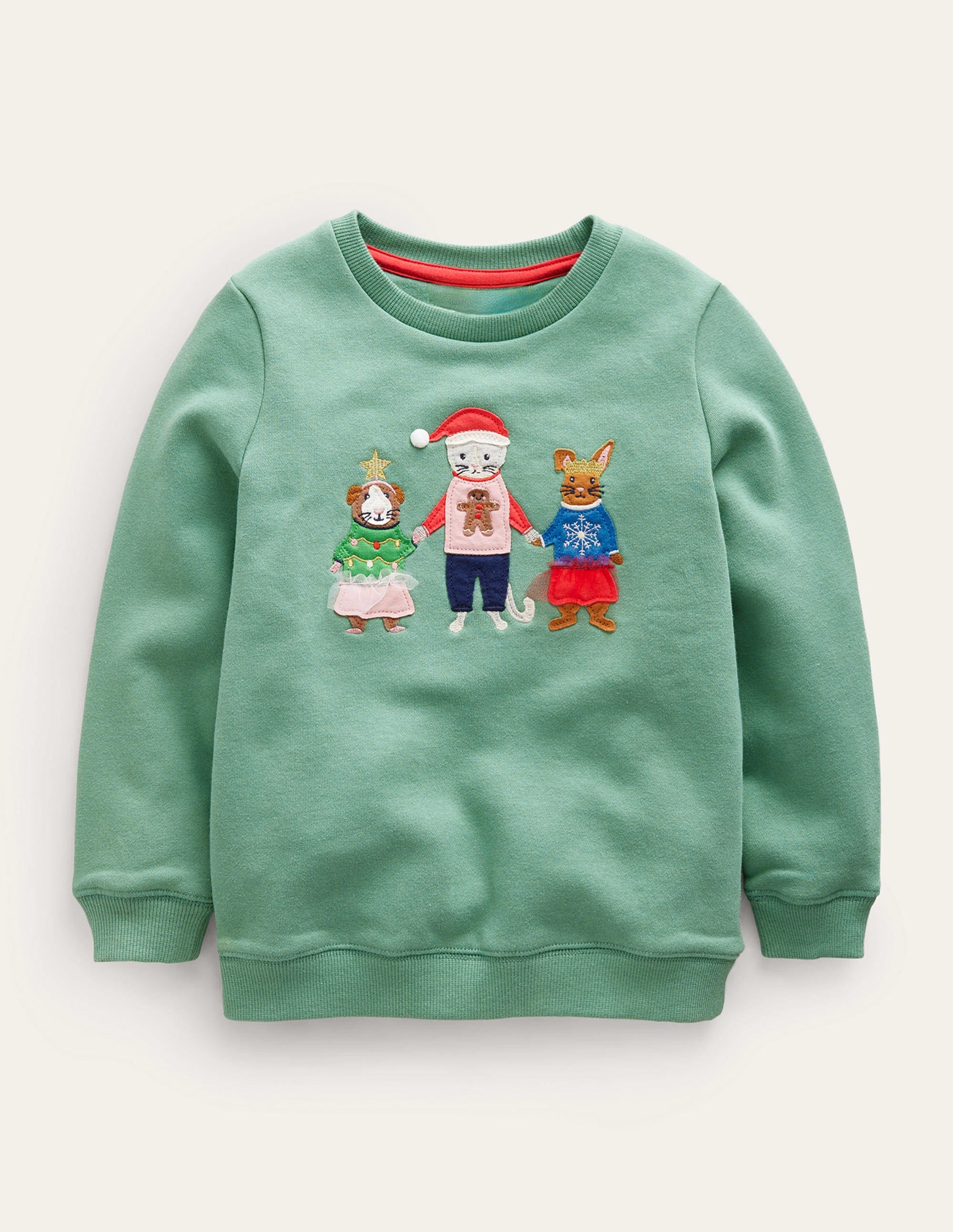 Cosy Applique Sweatshirt-Csarite Green Festive Friends - Image 1