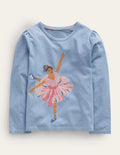 Appliqué Puff-Sleeve Top-Pebble Blue Ballerina