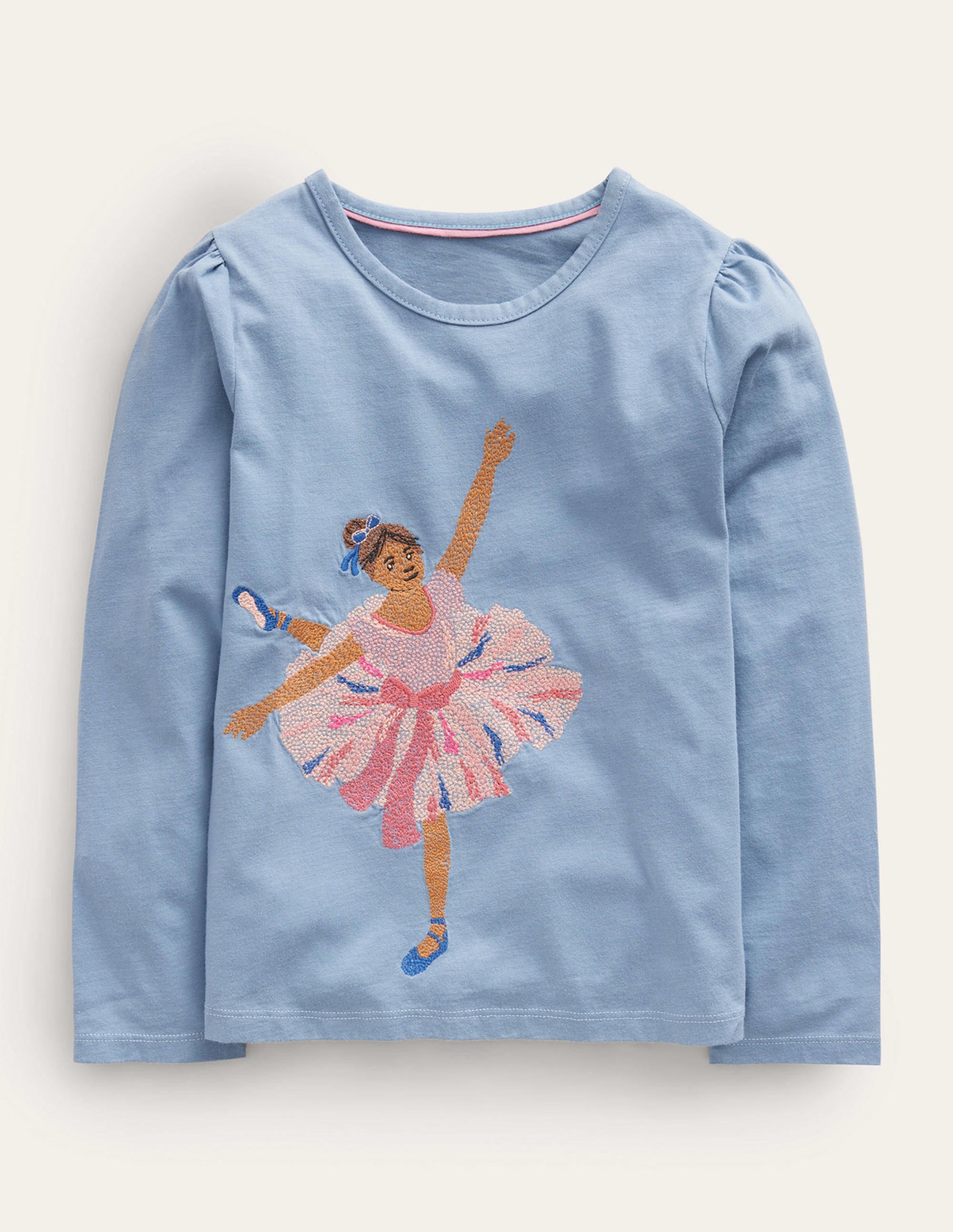 Appliqué Puff-Sleeve Top-Pebble Blue Ballerina - Image 1
