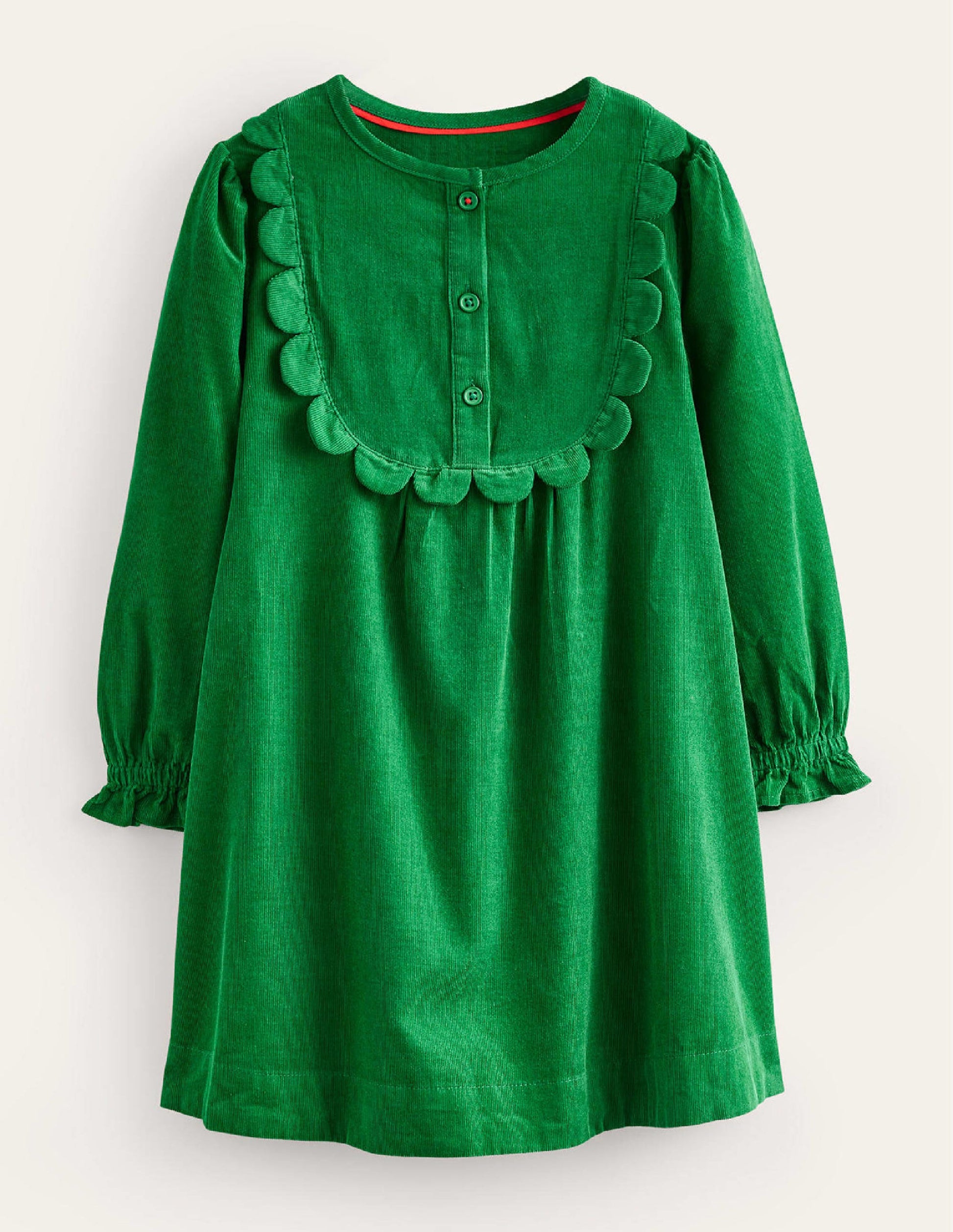 Cordkleid mit Muschelsaum-Tiefgrün-1