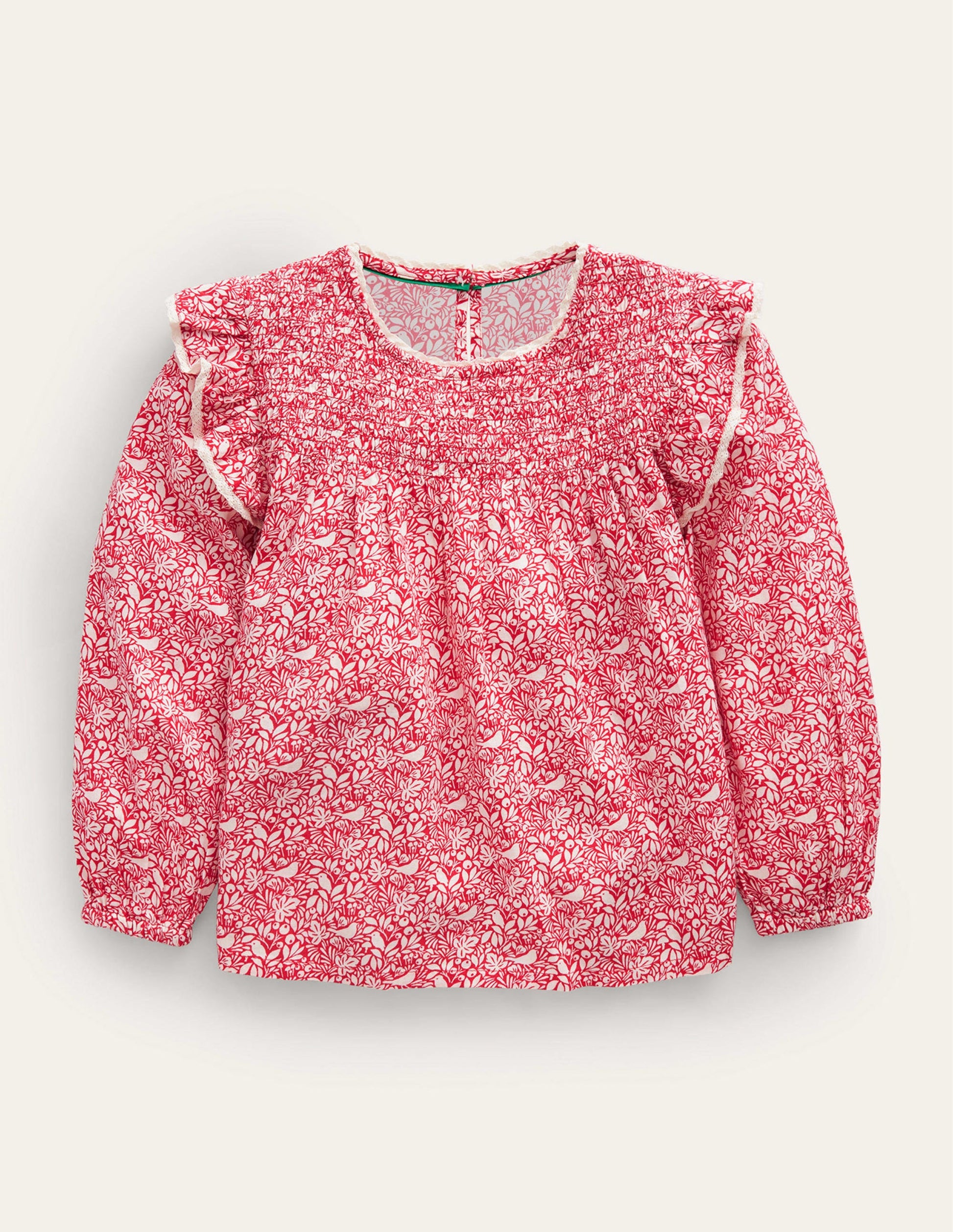Blouse volantée à smocks-Rouges-gorges rouge rockabilly-1