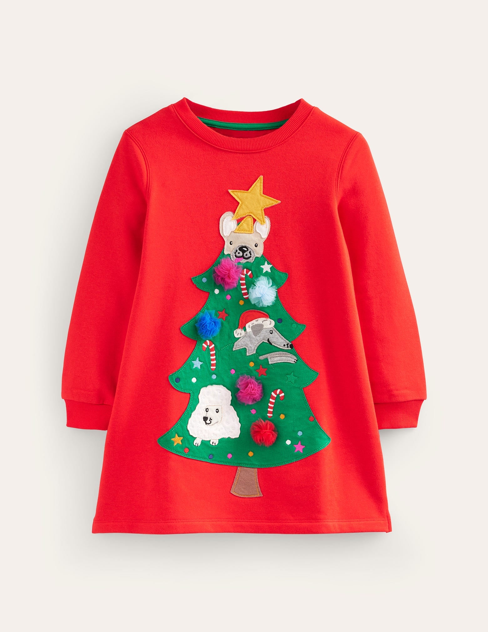 Kuscheliges Sweatshirt-Kleid mit Applikationen-Leuchtendes Rot Weihnachtsbaum - Image 1