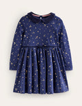 Kleid mit Kragen zum Herumwirbeln-Schuluniform-Marineblau Goldfolien-Sterne