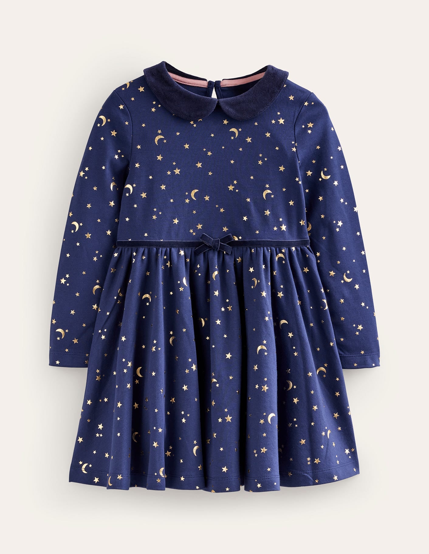 Kleid mit Kragen zum Herumwirbeln-Schuluniform-Marineblau Goldfolien-Sterne-1
