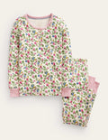 Pyjama douillet à col tunisien-Rose grimpante ivoire