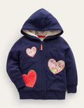 Sweat à capuche doublé à appliqué-Cœurs bleu marine foncé