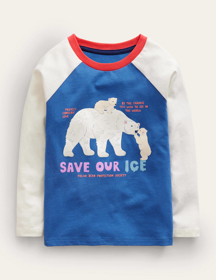 Printed Raglan T-Shirt-Delft Blue Polar Bear