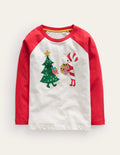 Printed Raglan T-Shirt-Vanilla Pod/Rockabilly Red