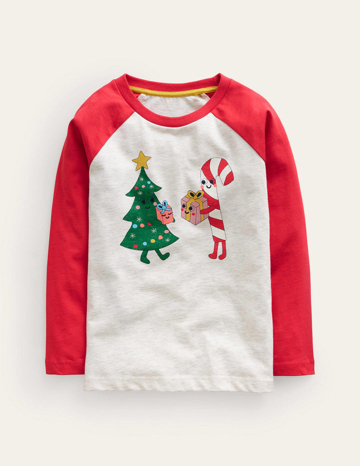 Printed Raglan T-Shirt-Vanilla Pod/Rockabilly Red