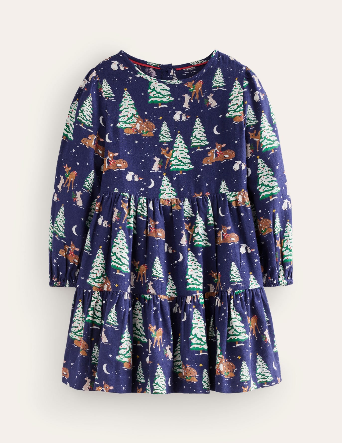 Twirly Cotton Dress-College Navy Festive Woodland-1