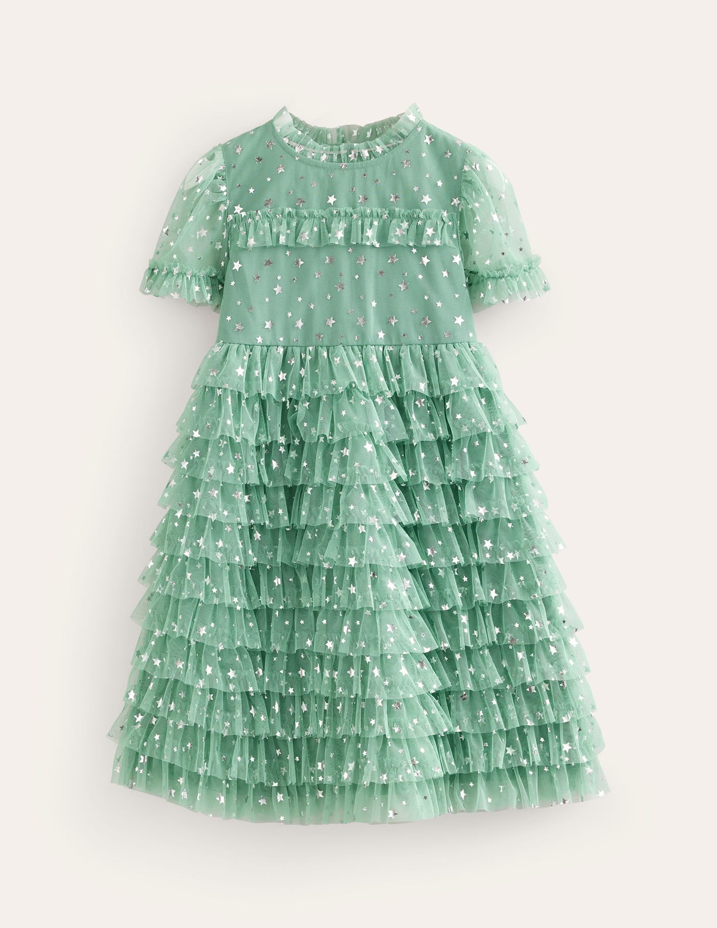 Gerüschtes Tüllkleid mit Sternen-Zultanit Grün Foliensterne-1