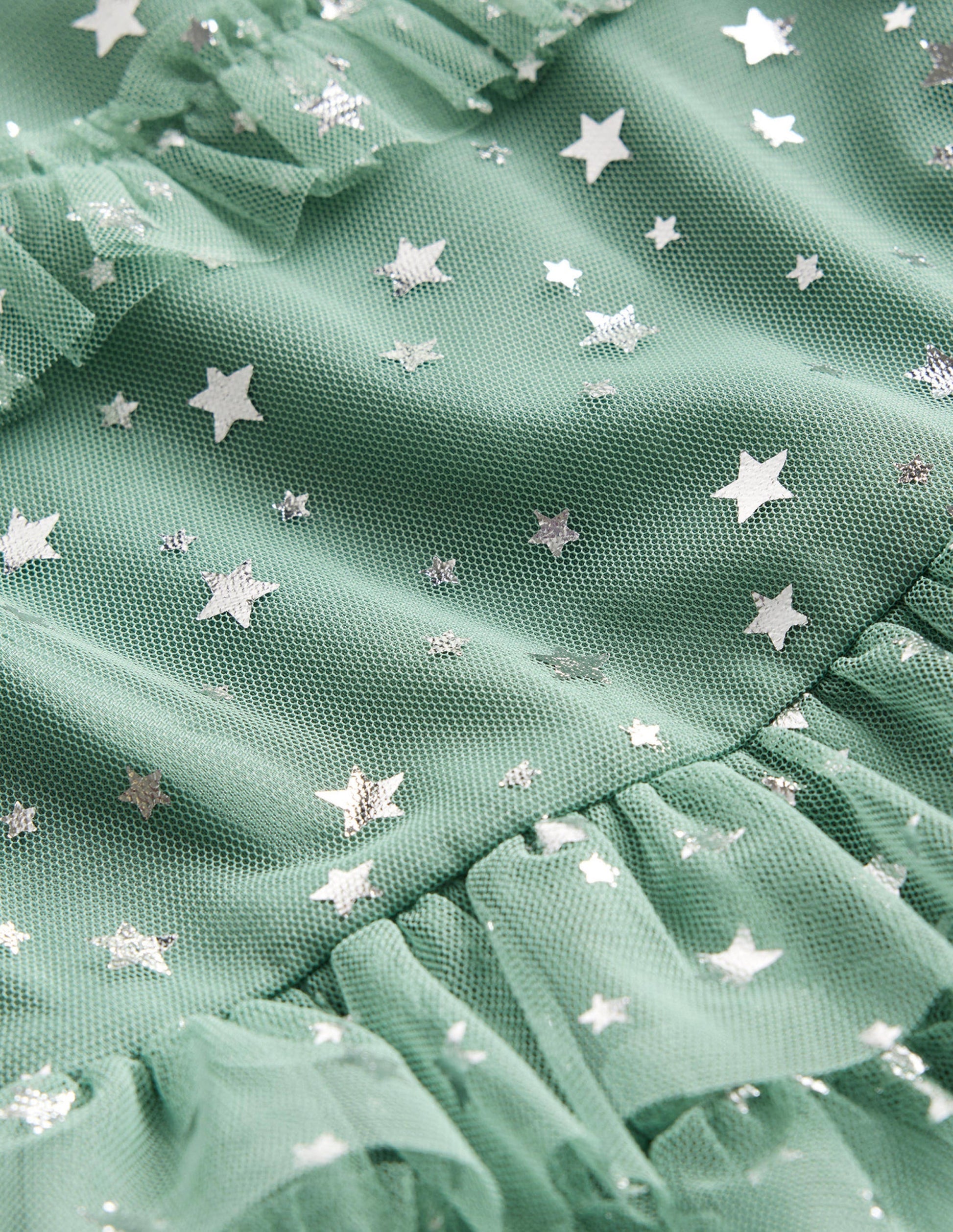 Gerüschtes Tüllkleid mit Sternen-Zultanit Grün Foliensterne-3