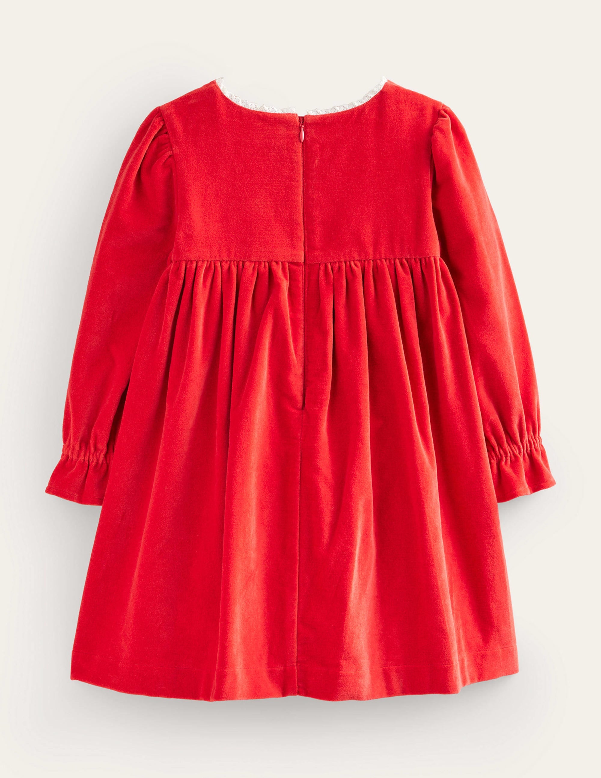 Robe en velours à smocks et appliqués-Rouge rockabilly - Image 2