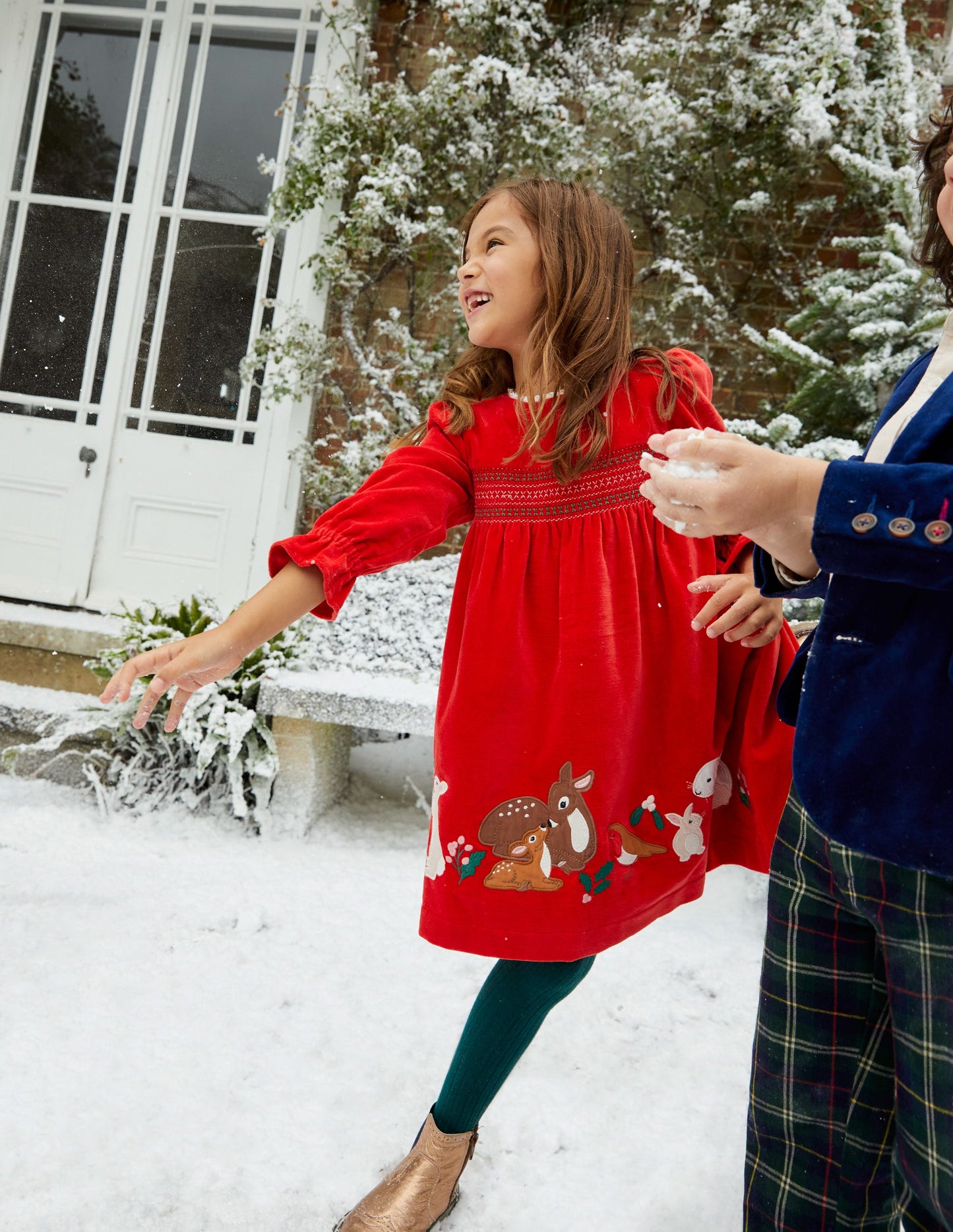 Gesmoktes Samtkleid mit Applikation-Rockabilly-Rot