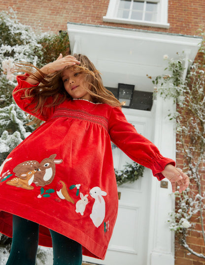 Gesmoktes Samtkleid mit Applikation-Rockabilly-Rot-5