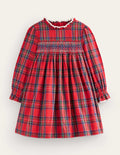 Gesmoktes Kleid mit klassischem Karomuster-Rot / Blau Kariert