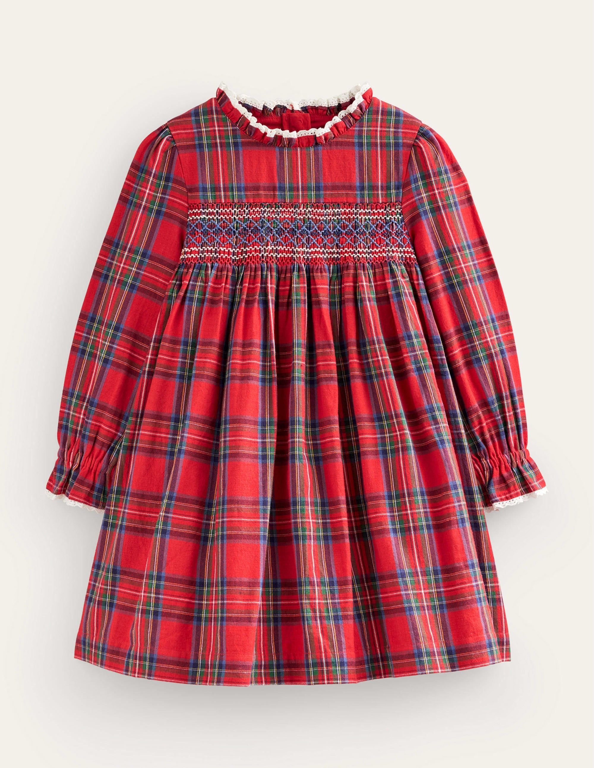 Gesmoktes Kleid mit klassischem Karomuster-Rot / Blau Kariert - Image 1