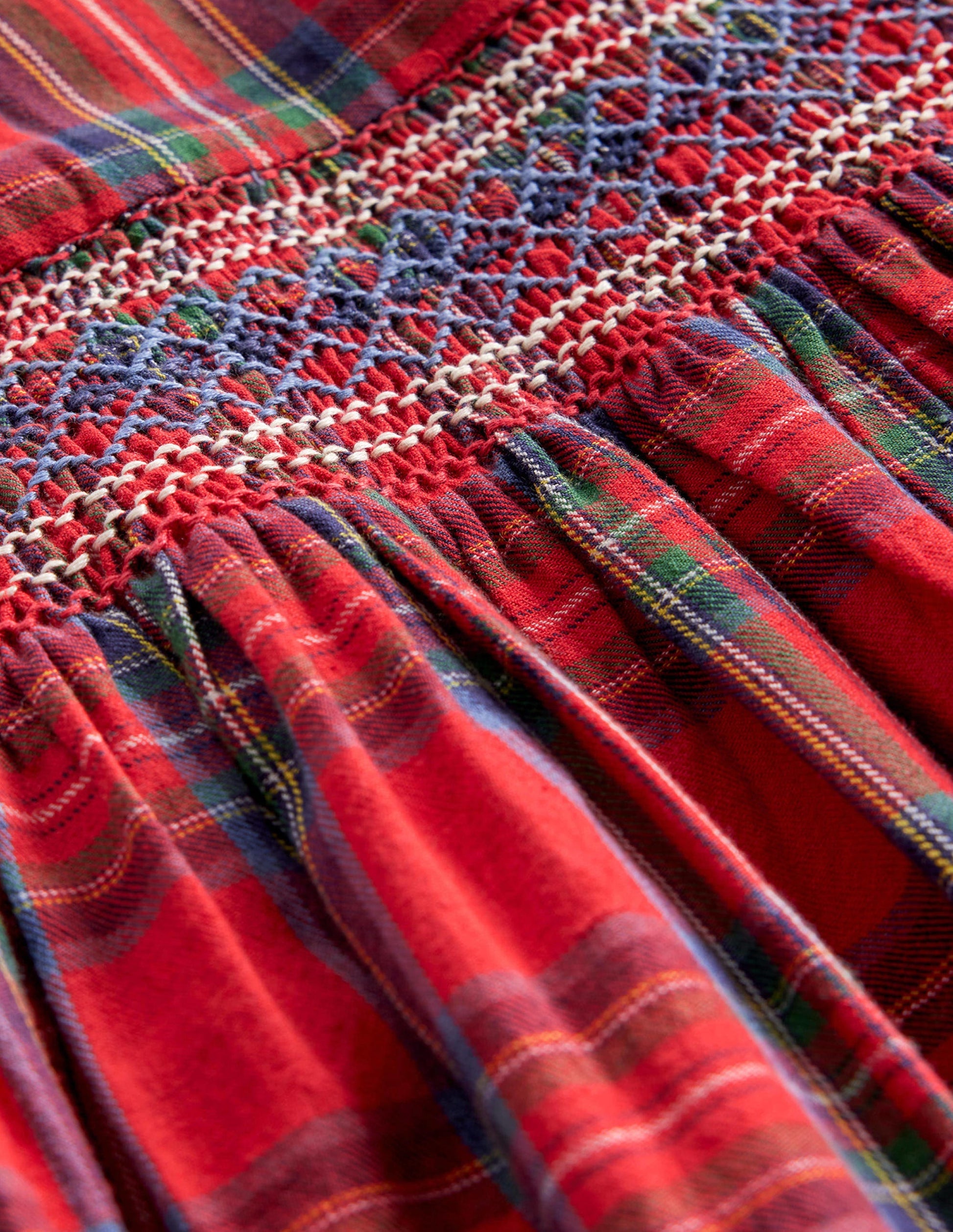 Gesmoktes Kleid mit klassischem Karomuster-Rot / Blau Kariert-3