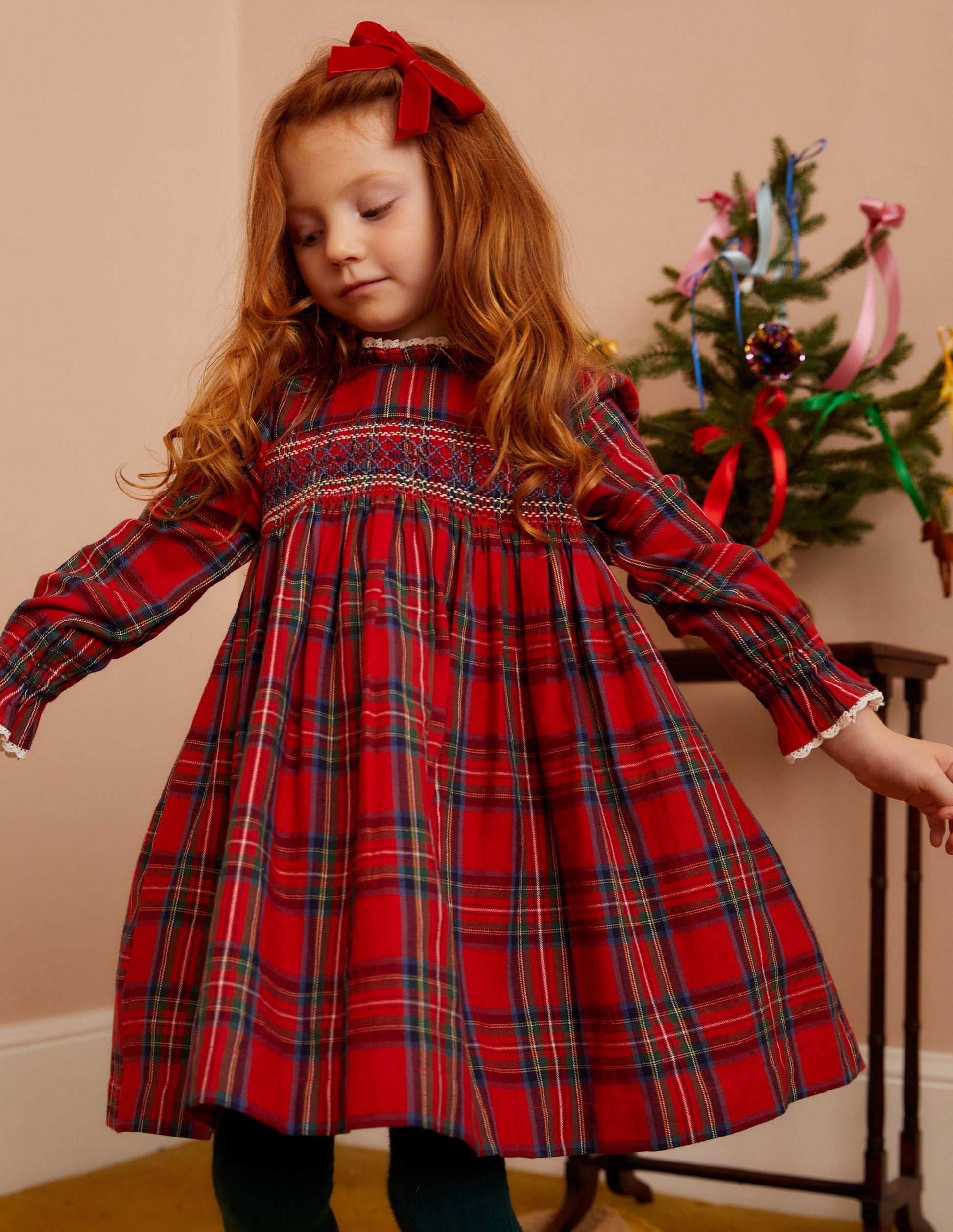 Gesmoktes Kleid mit klassischem Karomuster-Rot / Blau Kariert-4