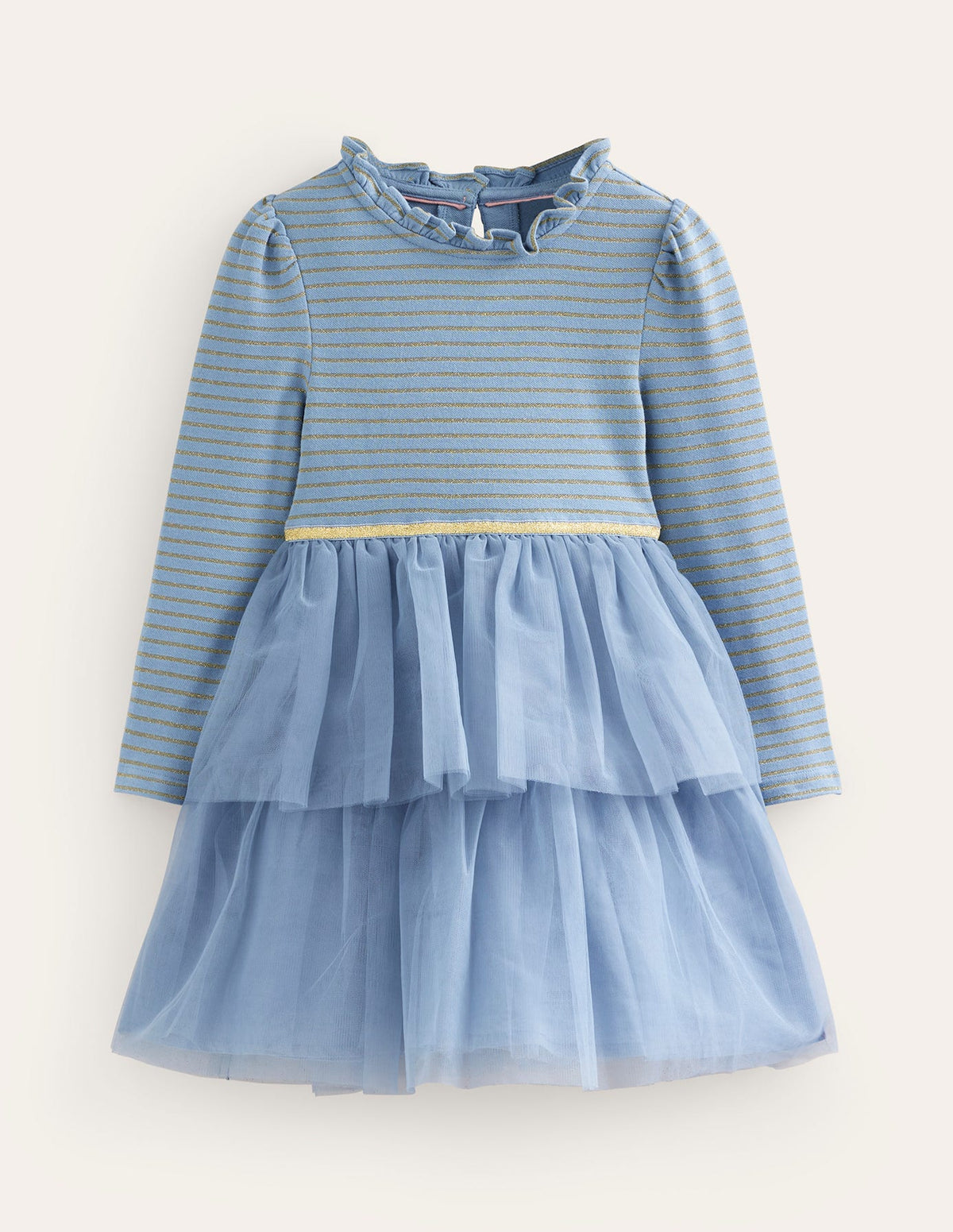 Kleid aus einer Jersey-Tüll-Mischung-Kieselblau - Image 1