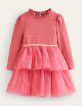 Jersey Tulle Mix Dress-Blush Pink