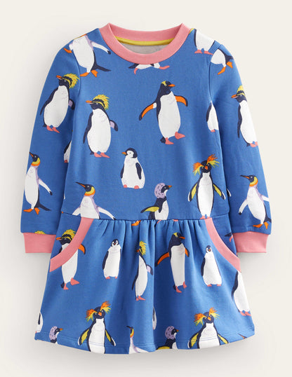 Gemütliches Sweatshirt-Kleid mit Muster-Delftblau Pinguin-1