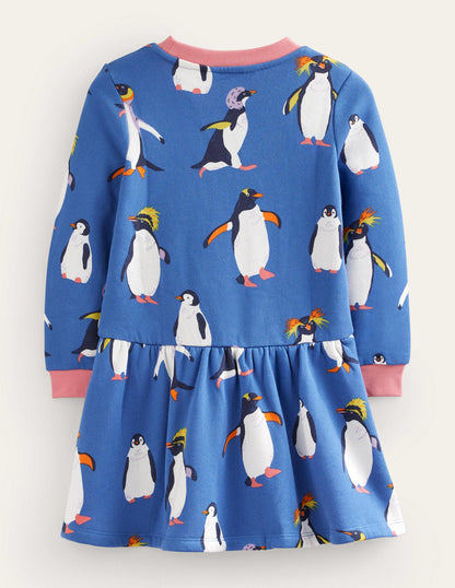 Gemütliches Sweatshirt-Kleid mit Muster-Delftblau Pinguin-2