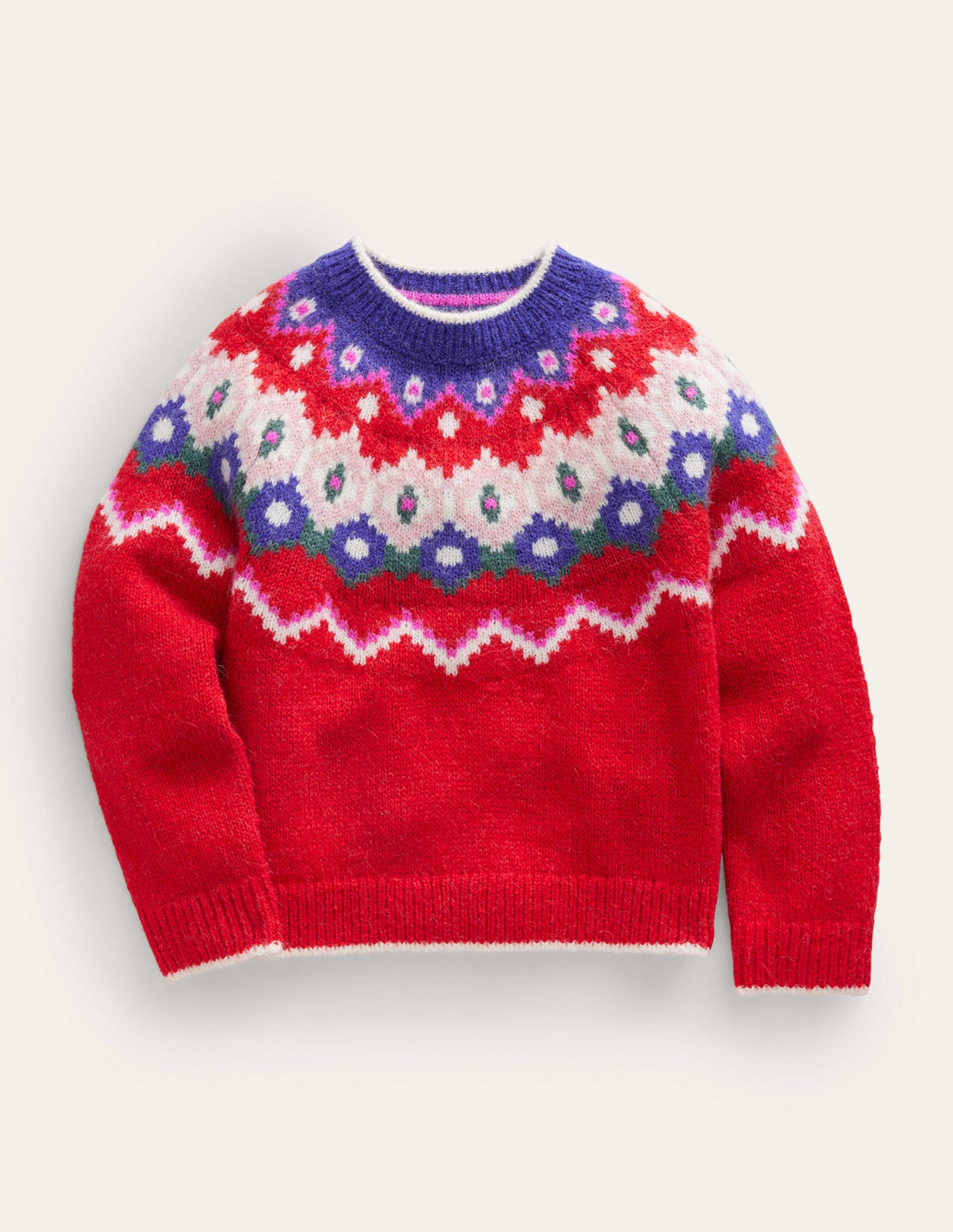 Pull cosy à motif jacquard-Rouge confiture - Image 1