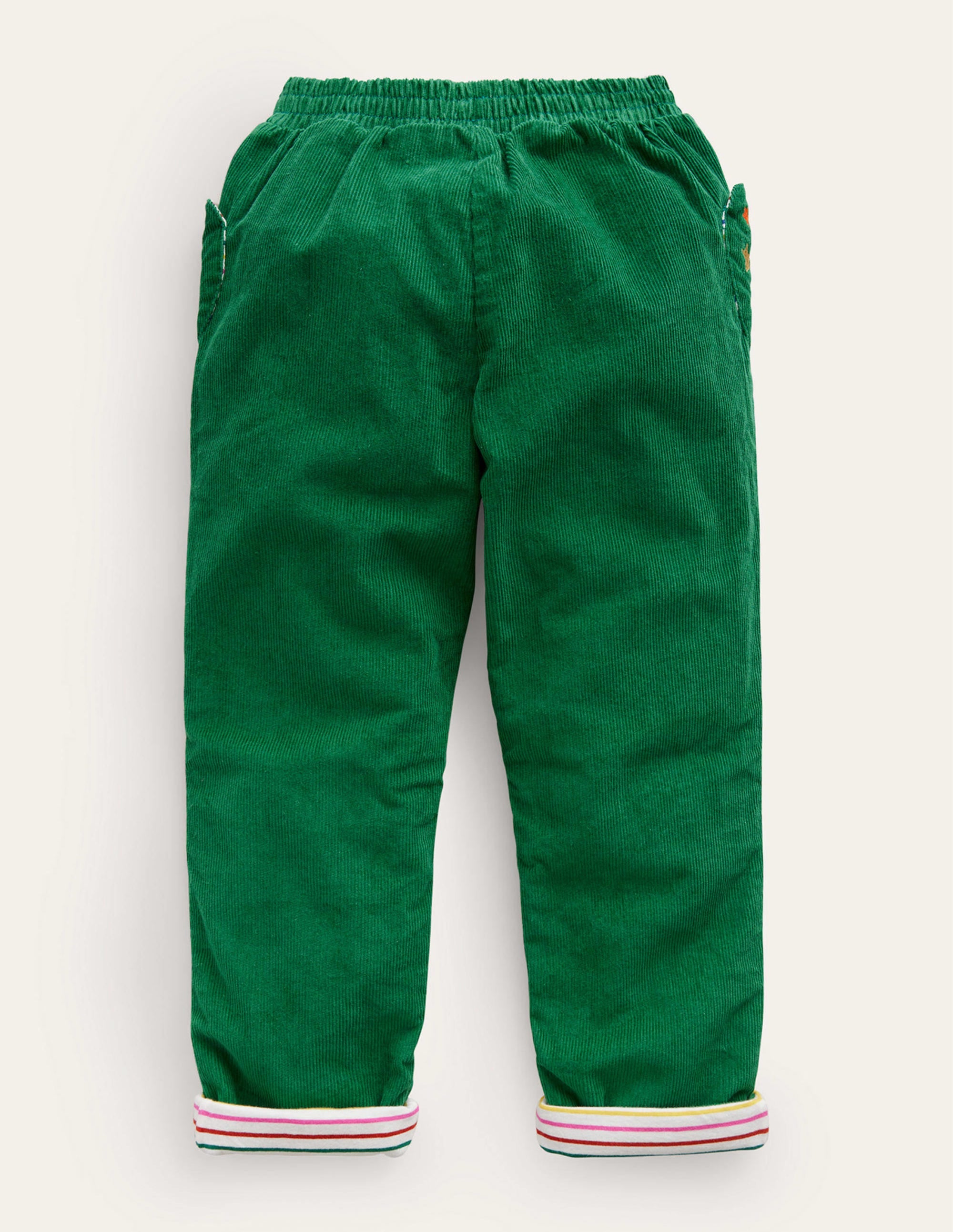 Lined Cord Pull-On Trousers-Deep Green - Image 2