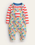 Ensemble avec salopette en jersey-Micro-animaux avoine chiné