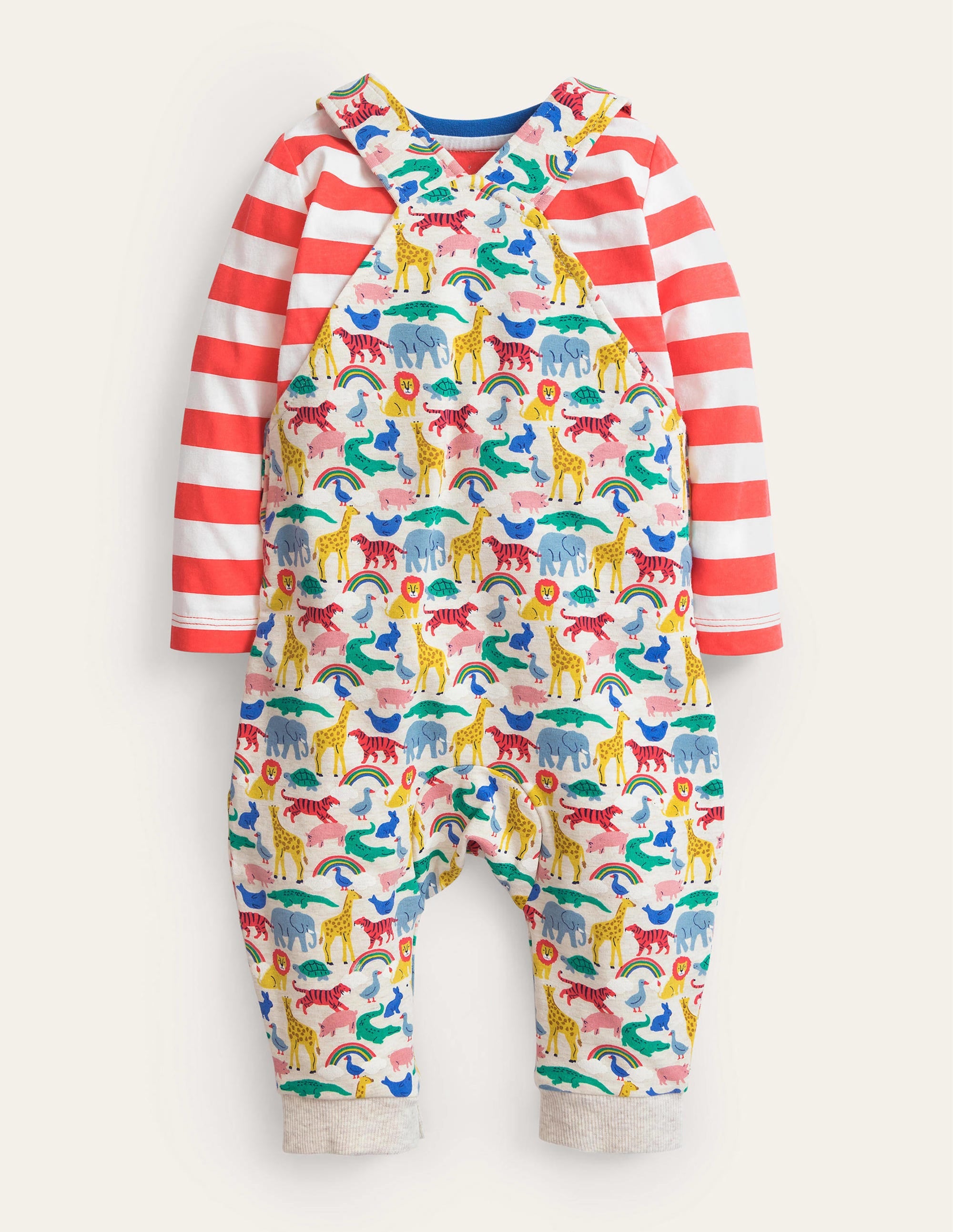 Ensemble avec salopette en jersey-Micro-animaux avoine chiné - Image 2