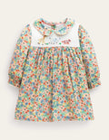 Robe à col brodé-Motif floral gousse de vanille