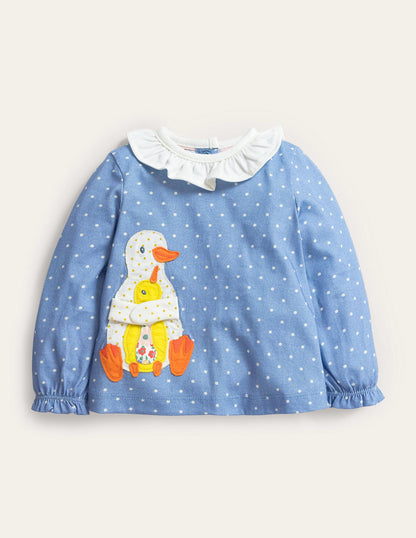 Pretty Logo T-Shirt-Pebble Blue Spot Ducks