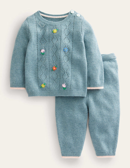 Embroidered Knitted Playset-Pebble Blue