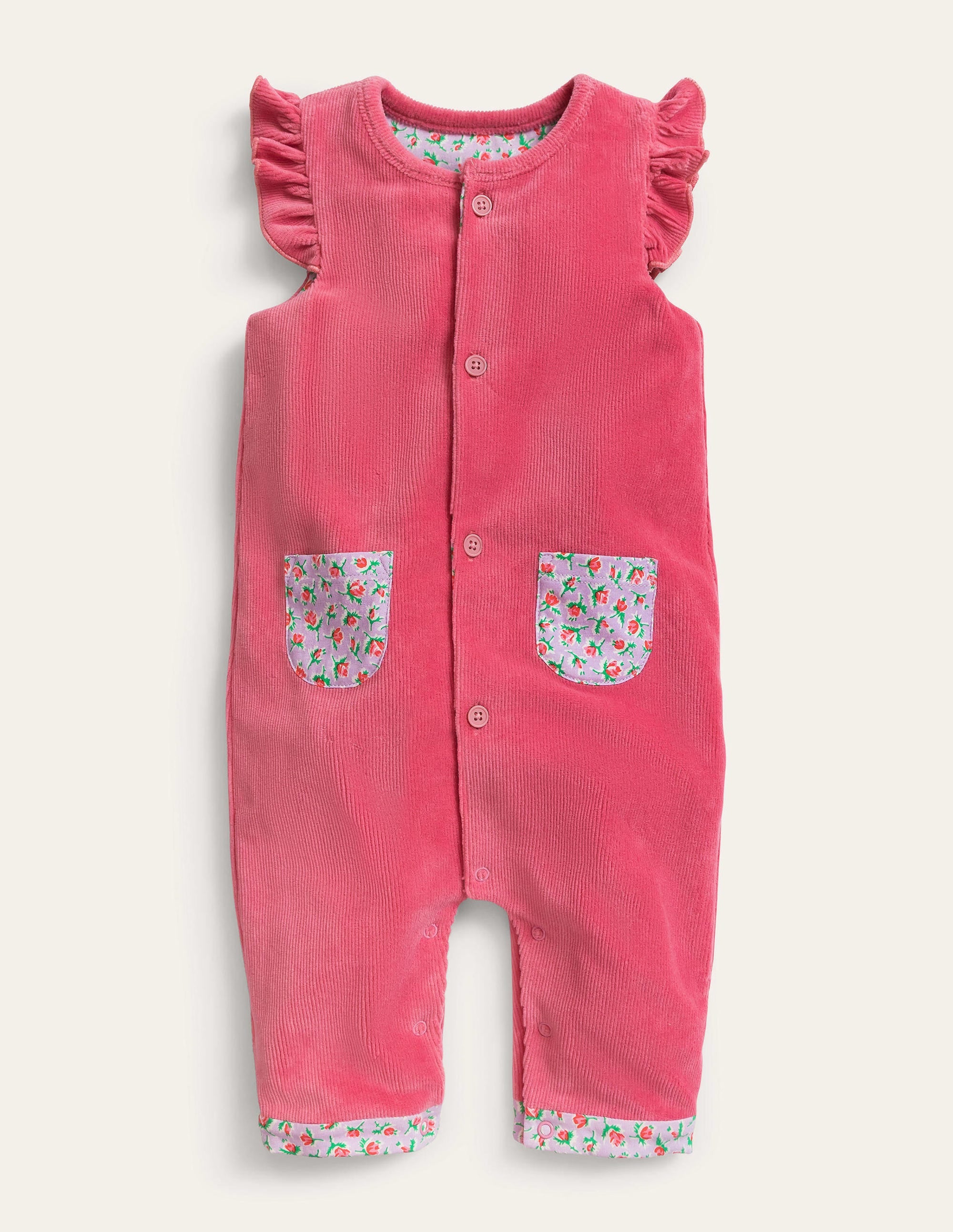 Barboteuse en velours côtelé et jersey-Rose du désert - Image 1
