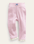 Legging côtelé en dentelle-Ivoire/rose