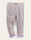 Gerippte Leggings mit Spitze-Fliederrosa, Vintage-Blumen
