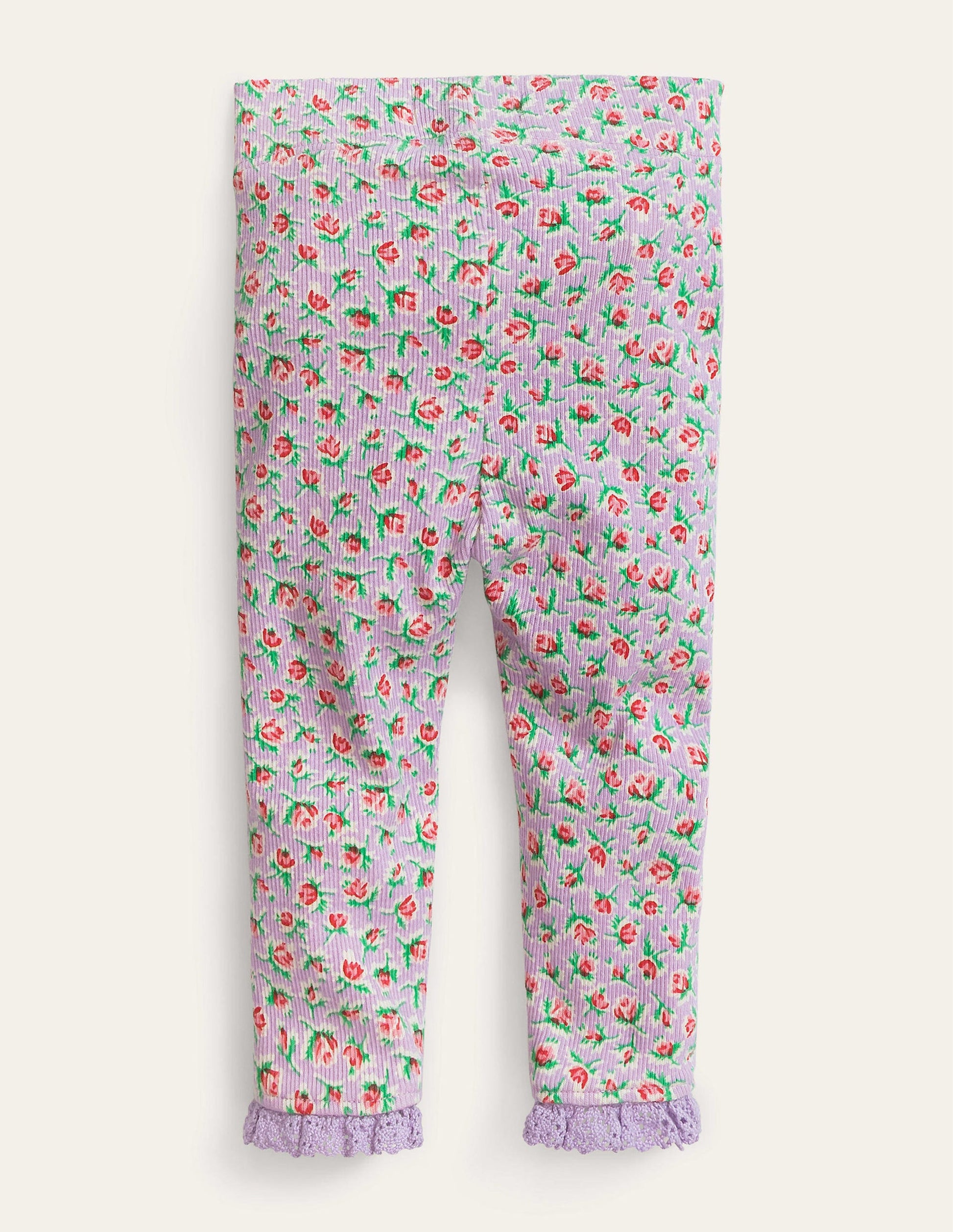 Gerippte Leggings mit Spitze-Fliederrosa, Vintage-Blumen-2