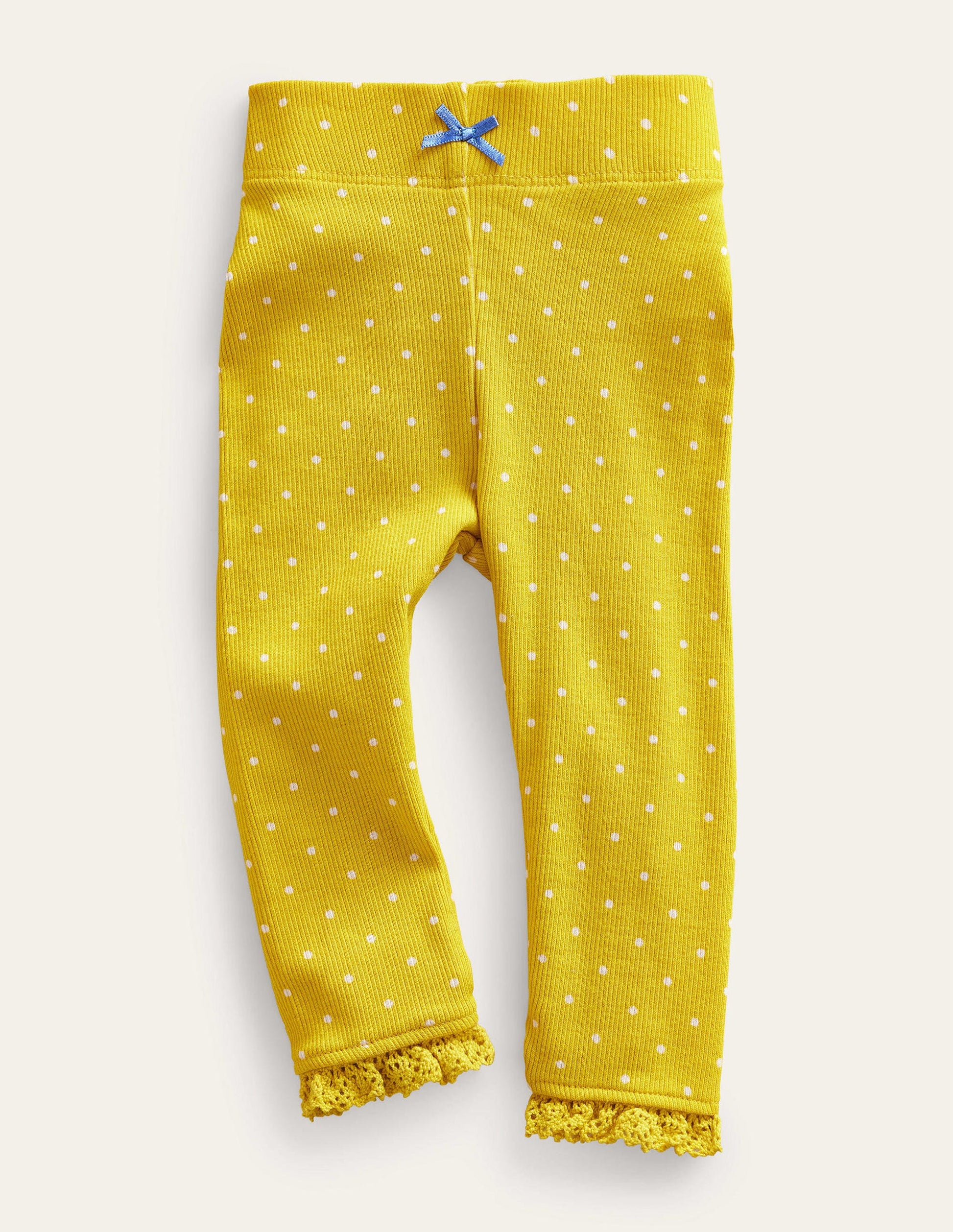 Legging côtelé en dentelle-Petits pois jaune maïs-1