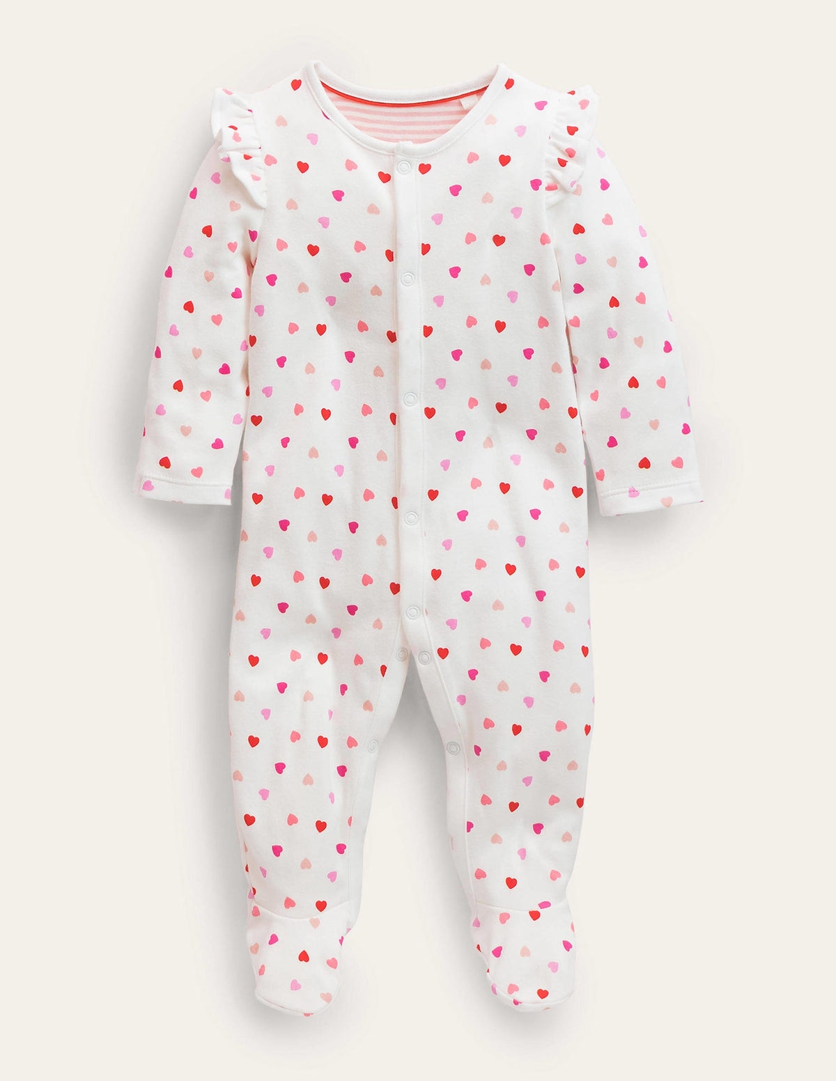 GOTS Frill Sleeve Sleepsuit-Ivory Confetti Hearts - Image 1