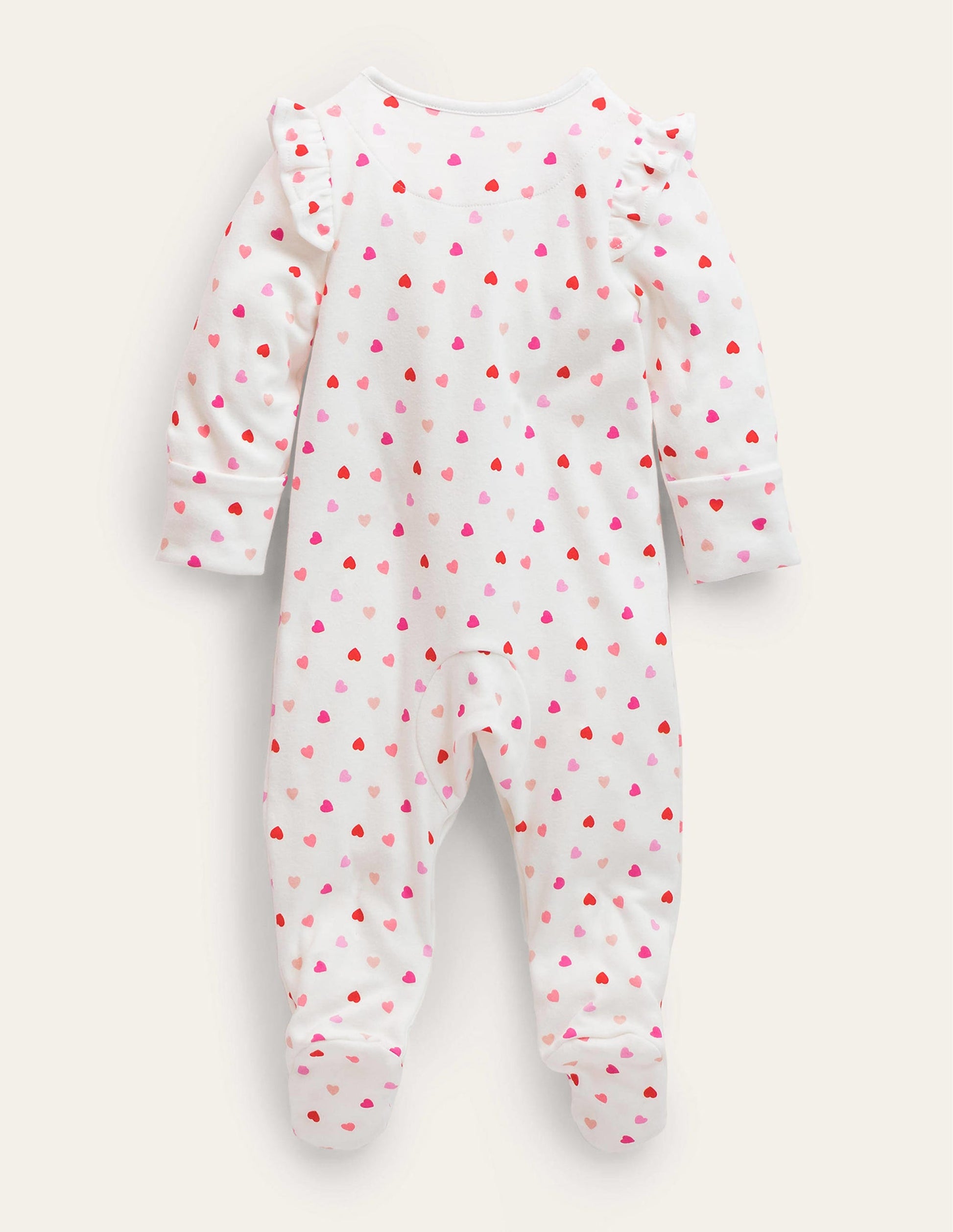 GOTS Frill Sleeve Sleepsuit-Ivory Confetti Hearts-2