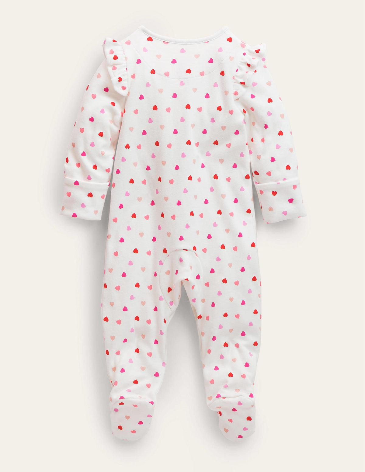 GOTS Frill Sleeve Sleepsuit-Ivory Confetti Hearts - Image 2